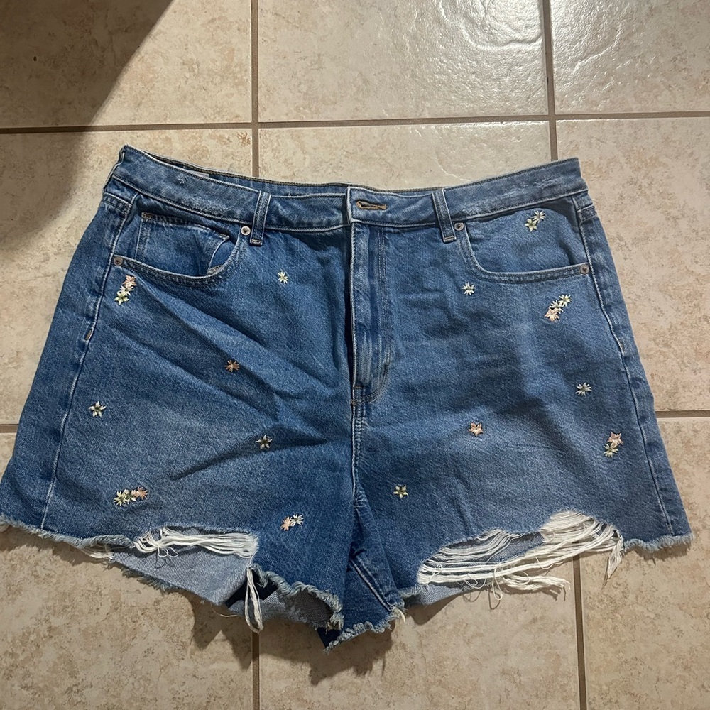 American Eagle Outfitters High-Waisted Jean Shorts with Floral Embroidery